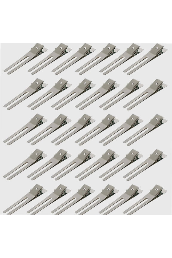 30 Pcs Hairdressing Double Prong Curl Clips 1.8" Curl Setting Section Hair Clips for Hair Bow Great Pin Curl Clip, Styling Clips for Hair Salon, Barber, Silver.