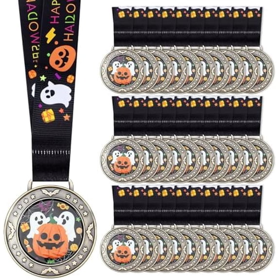 30 Pcs Halloween Medals Bulk 2.5" Ghost Pumpkin Award Medals with Ribbon Metal Funny Ghost Trophy Award for Halloween Party Contest Prizes$$Gift Supply & Awards