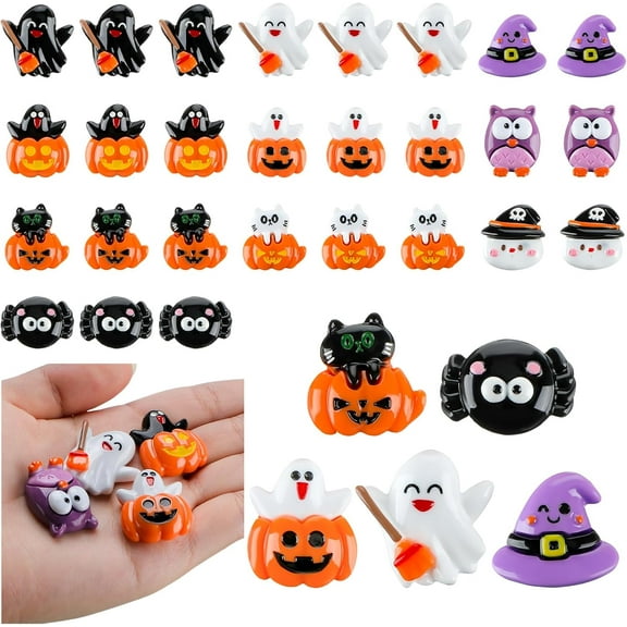 30 Pcs Halloween Miniatures Garden Figurines Mini Resin Pumpkin Ornaments Halloween Figures for DIY Garden Accessories Adornments Embellishment Decorations Party Supplies, 10 Styles
