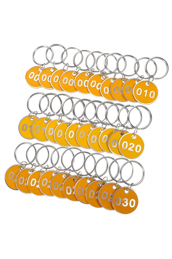 30 Pcs Hand Number Plate Key Fob Labels Round Tags Marking for Identification with Keyring Keychain