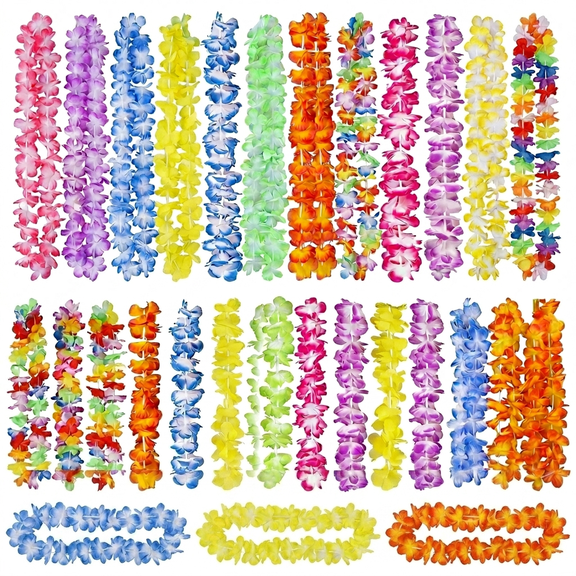 30 Pcs Leis Bulk, Party Silk Flower Necklace, Colorful Tropical Flower Leis for Summer Beach Pool Party, Dance Party Decorations and Favors Supplies
