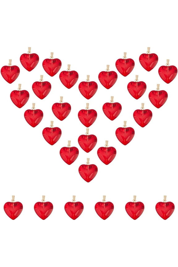 30 Pcs Heart Charms Red Glass Stone Bead Pendant 22x20.5mm Heart Gemstone Charms Pendants Jewelry Making Charms Valentines Charms for Valentines Necklace Bracelet Jewelry Making