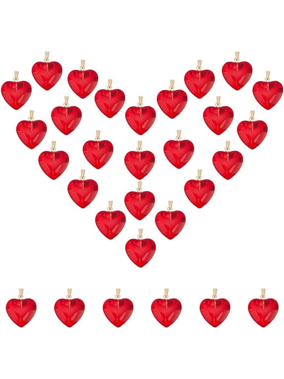 30 Pcs Heart Charms Red Glass Stone Bead Pendant 22x20.5mm Heart Gemstone Charms Pendants Jewelry Making Charms Valentines Charms