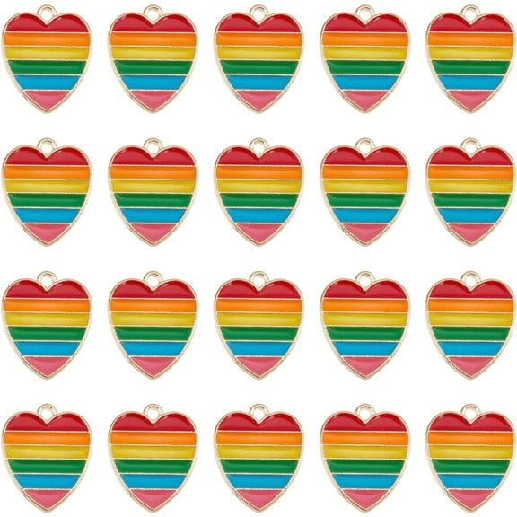 30 Pcs Heart Rainbow Charms Alloy Enamel Pendants Pride Gift Colorful Dangle