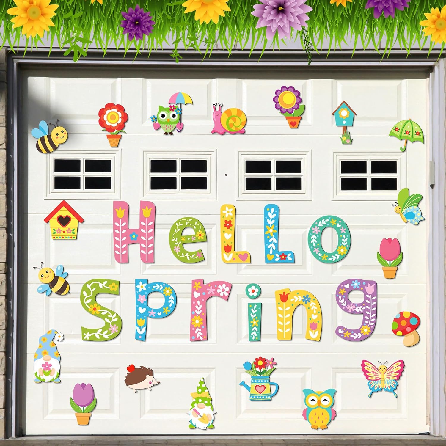 30 Pcs Hello Spring Garage Door Magnets Decoration Flower Gnome Butterfly Bee Refrigerator Car Magnet Sticker Magnetic Garage Door Decor Decals Spring Decor for Outdoor Holiday Party