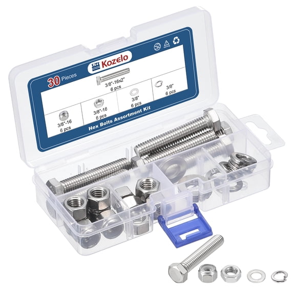 30 Pcs Hex Head Screws Lock Nuts Kit - 304 Stainless Steel, Hex Tap Bolt Assortment