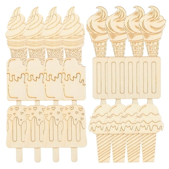30 Pcs Ice Cream Crafts Decor Wooden Cutout Summer for Kids Blank Oil Paint Child