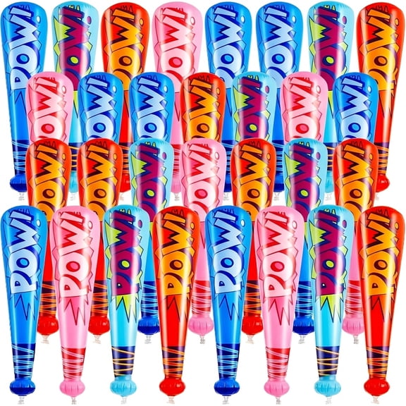 30 Pcs Inflatable Baseball Bat Party Set 16.5 Inch PVC Blow Up Sports Bat Props, Multicolor Party Supplies with Gift Bags for Sports Themed Events, Celebration Games and Activity Decor