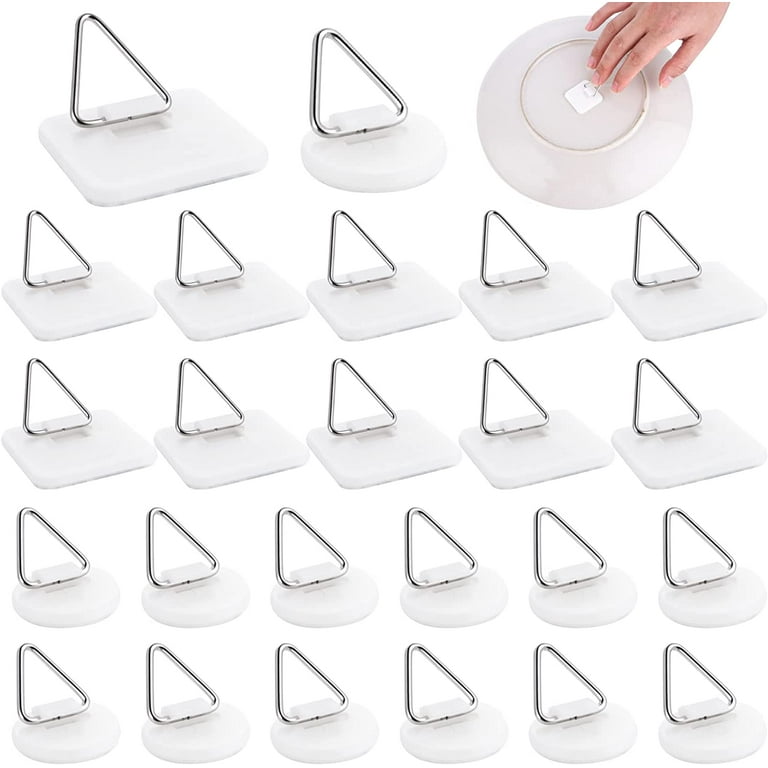 30 Pcs Invisible Adhesive Plate Hanger Wall Plate Hangers Plastic Adhesive Picture Hangers Without Nails Plate Holder Frame Hangers for Bathroom