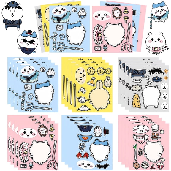 30 Pcs For Kawaii Chiikawa Theme Make A Face Stickers,4.66.1Inch Mixed & Matched Characters Stickers,DIY Waterproof Dress-Up Face Sticker for Water Bottle, Laptop, Scrapbook & Birthday Decor