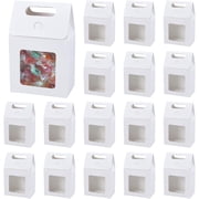 30 Pcs Kraft Paper Boxes with Window Gift Boxes with Handle Cardboard Fold Box Candy Treat Box Party Favor Box for Christmas Wedding Donuts Cookie Chocolate White 3.9x2.4x5.9inch