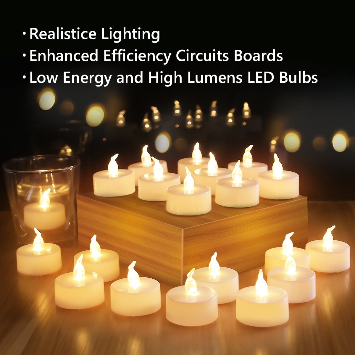 AGPtek 100-Pack LED Flameless Tea Lights – Flickering & Non-Flickering Plastic Candles With CR2032 Batteries