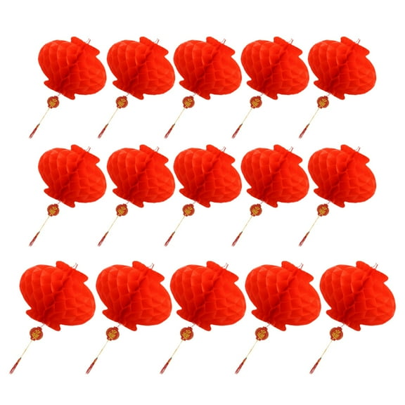 30 Pcs Lantern Hanging Solar Lights Decorative Indoor Ring Decorations Paper Lanterns Red
