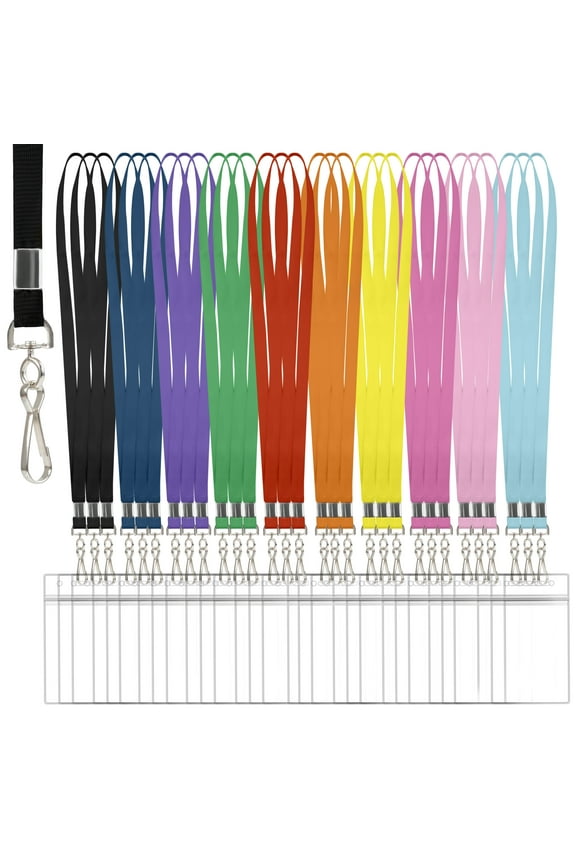 30 Pcs Lanyards for ID Badges, Clear Lanyards for Cruise Ship Cards, Waterproof Lanyard Card Holder for Carnival Sail, Vertical Nametag Holder (Rainbow, 10 Colors)