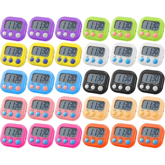 30 Pcs Lar Classroom Timers, Magnetic Digital Kitchen Timer Bulk, Loud Alarm Electronic Countdown Stopwatch Multifunction for Classroom Office Cooking Baking Teacher Lab Gym (10 Colors)