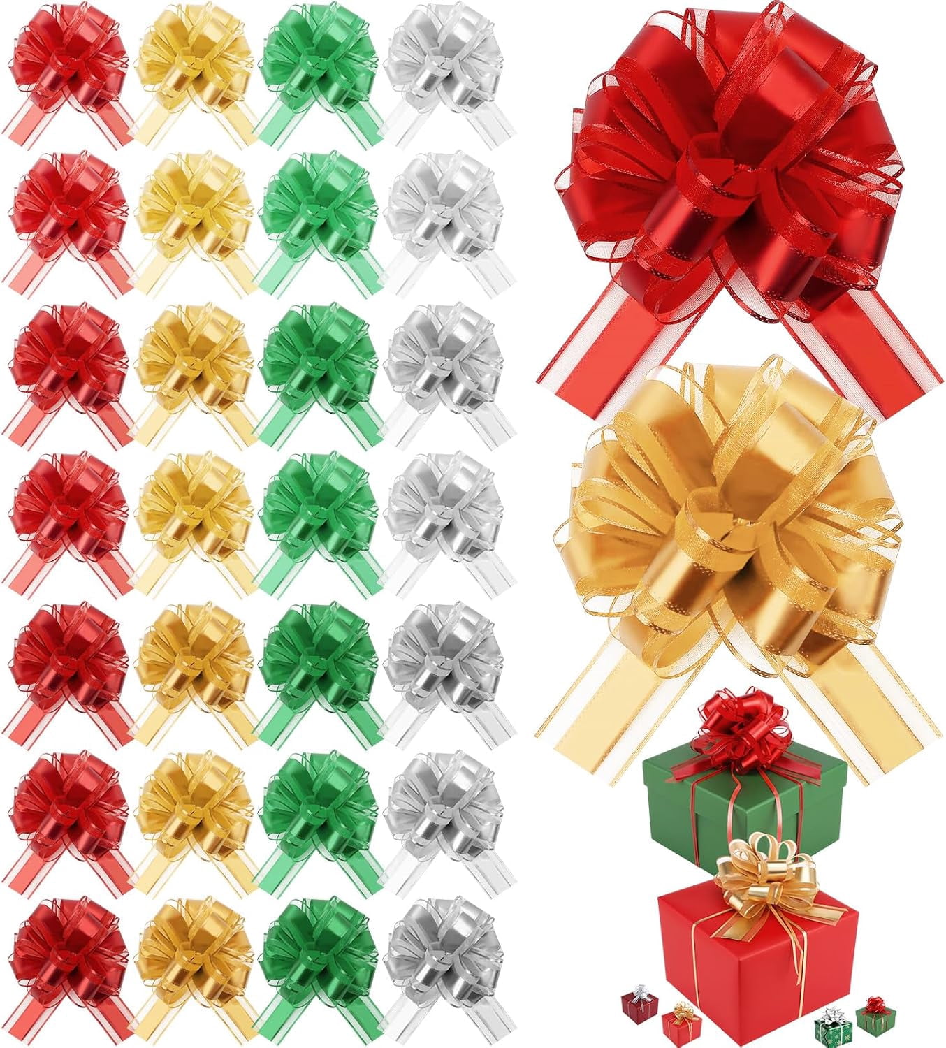 30 Pcs Large Christmas Pull Bows for Gift Wrapping 6 Inch Waterproof ...