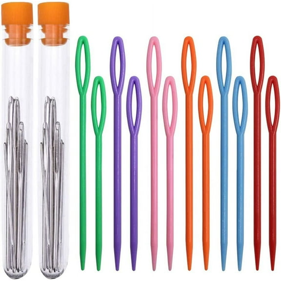 30 Pcs Large Eye Blunt Needles, Yarn Thread Knitting Sewing Needle Fit Crochet Darning Beading Quilting Weaving Tapestry Crafts, 18 pcs Stainless Steel & 12 pcs Plastic