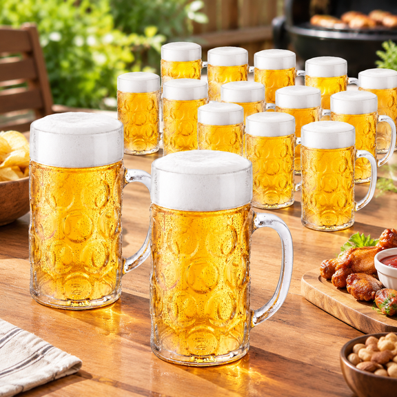 30 Pcs Large Plastic Beer Mugs with Handle, 34 Oz German Beer Stein