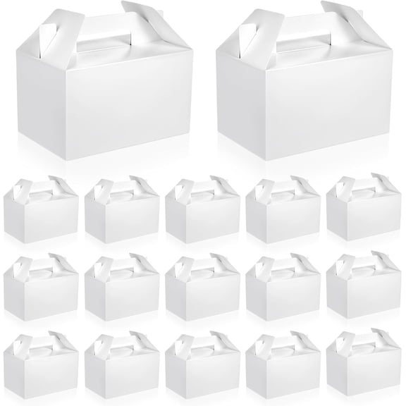 30 Pcs Large White Favor Boxes, 9x6x6 Inches, Recyclable Paper Gable Boxes with Handles, Perfect for Gifts, Candy, Cookies, and More