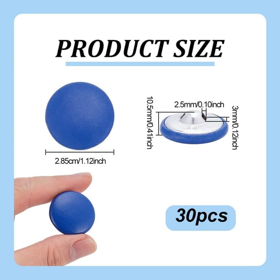 30 Pcs Leather Covered Button 1.12Inch Metal Shank Round Sewing Buttons 1-Hole Crafting Botones para Tapicera Buttons for Knitting Upholstery Tufting DIY Handcraft Coat Blazer Blue