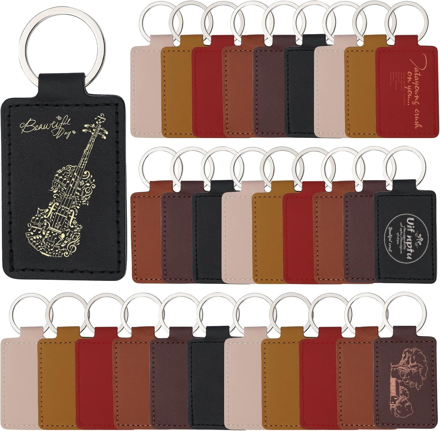 30 Pcs Leather Key Fob Kit, Rectangular Leather Keychain Blanks with Keychain Rings, PU Laser Engraving Key Chain, Stamping Diy Crafts for Leather Working