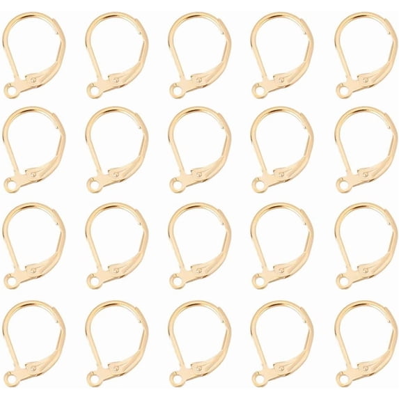 30 Pcs Lever Back Earring Hooks 24K Gold Plated French Hook Ear Wire Open Loop Leverback Ring Flat Round Earrings Making Suitable for Jewelry Making DIY Craft Supplies Gold