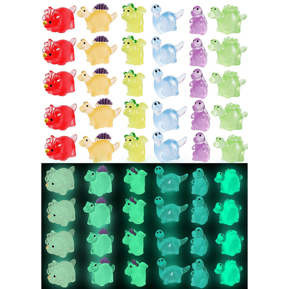 30 Pcs Luminous Mini Resin Dinosaur 6 Styles Tiny Small Dinosaurs Glow in The Dark Miniature Animals to Hide Little Dinosaur for Micro Dollhouse Landscape Aquarium Decorations