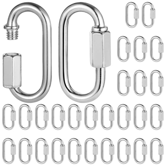 30 Pcs M8 D Shape Quick Links, Heavy Duty Galvanized Iron Chain Connectors, Threaded Locking Repair Links for Outdoor Travel Gear, 3362 lbs Strength