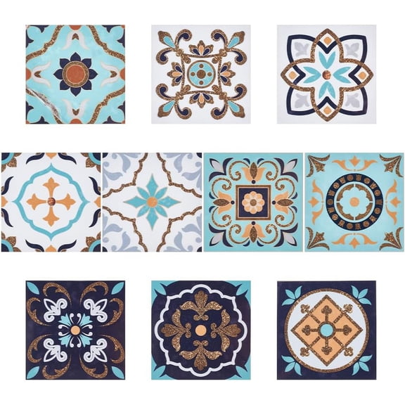 30 Pcs Mandala Tile Stickers Self Adhesive Removable Tiles Sticker Mexican Backsplash Tile Decals for Flooring Kitchen Tiles Stairs Rooms Decor