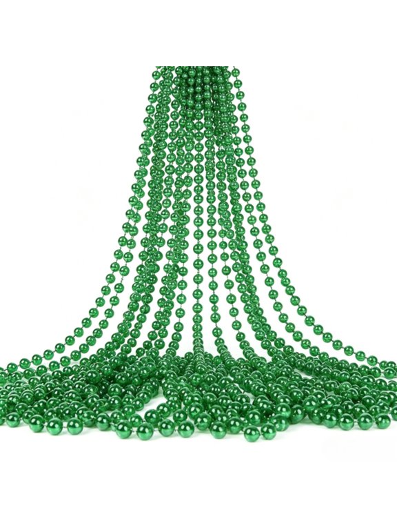 30 Pcs Mardi Gras Beads Bulk Green Necklace St. Patricks Day for Party Supplies 31.5 Inch