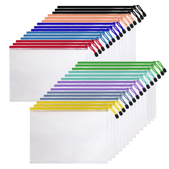 30 Pcs Mesh Zipper Pouch Bags, A4 Size Waterproof File Bags, with 10 Colors, for Organizing Office Supplies, Board Games, Puzzles, and Classroom Organization, Assorted Letter Size Zipper Pouches