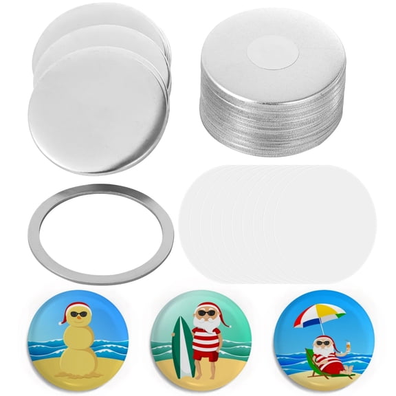 30 Pcs Metal Button Maker Parts, 2.28" Round Badge Accessories with Clear Films, DIY Button Supplies for Button Machine, Metal-Adhering Badge Kit