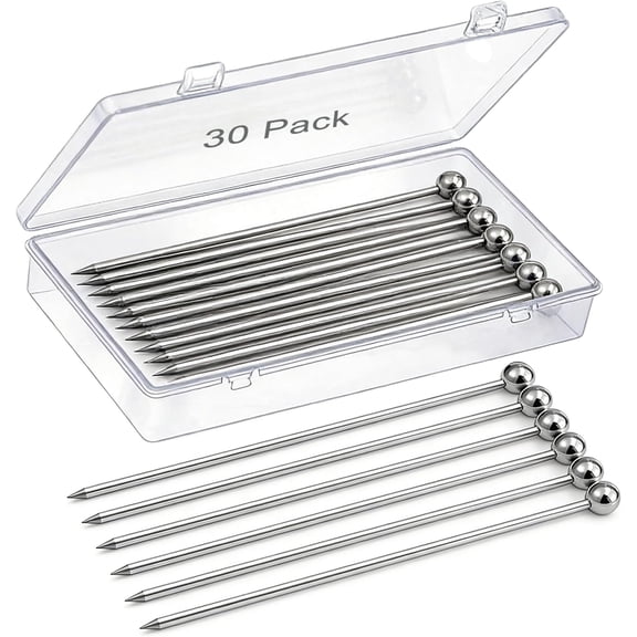 30 Pcs Metal Cocktail Picks, AIMEIKI Stainless Steel Skewer Reusable Martini Olive Picks Garnish Toothpick for Drinks Appetizers Fruit BBQ Snacks with Box, 4.3 inch