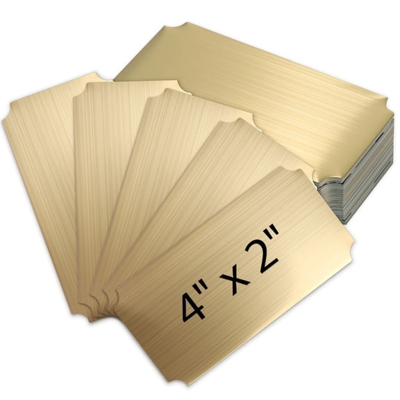 30 Pcs Metal Name Plates, 4x2" Brushed Gold Stainless Steel Tags with Notched Corner, Engraved Blank Label Plates with Adhesive Backing for Stamping, DIY, Sublimation