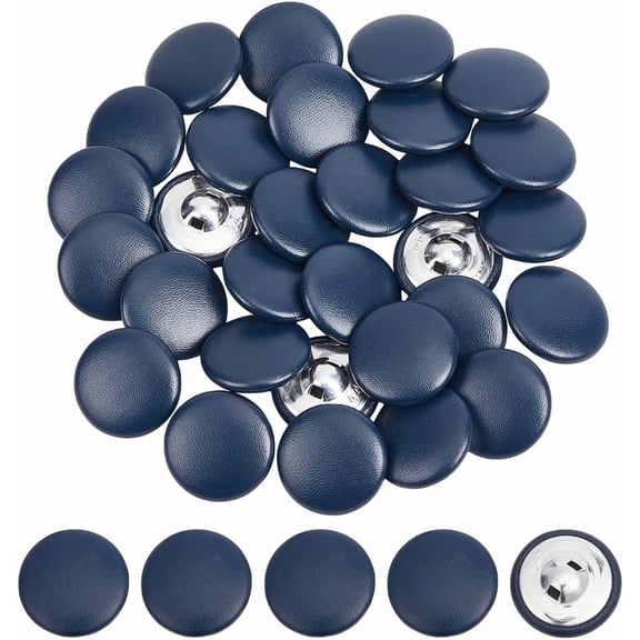 30 Pcs Metal Shank Buttons 1.1 Inch Imitation Leather Sewing Button Flat Round Buttons for Leather Clothes Dress Coat Jeans Sofa Decoration Crafts Hole: 2.5mm Midnight Blue DIYDIY