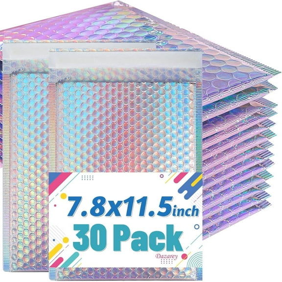 30 Pcs Metallic Bubble Mailer,Poly Padded Envelopes,Waterproof Self Seal Adhesive Shipping Bags,Foil Glitter Glamour Shipping Mailer,Holographic Cushion Envelopes for Mailing,Small Business