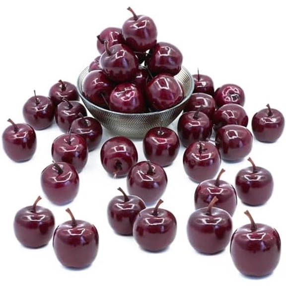 30 Pcs Mini Artificial Fake Fruit Dark Red Apples Decor - Simulation Plastic Faux Apple Artificial Lifelike for Home House Kitchen Party Decoration - Artificial Fruits$$Home Decor, Kitchen, & Other