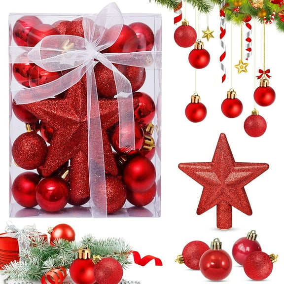 30 Pcs Mini Christmas Balls Ornaments Set, Kvago 3 cm Small Christmas Ball Baubles Hanging Ornament Set for Xmas Holiday Wedding Party Table Christmas Tree Decoration (Red)