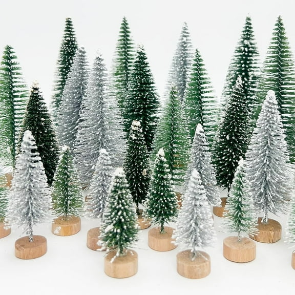 30 Pcs Mini Christmas Trees Bottle Brush Trees, Miniature Pine Christmas Tree Tabletop Mini Snow Frost Trees with Wooden Base for Christmas Holiday Decorations