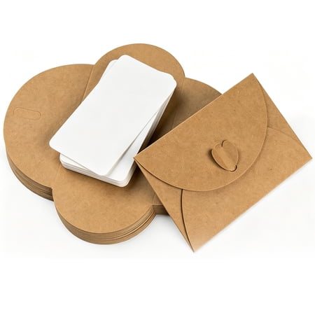 MOJMBSBSY Heart Clasp Gift & Credit Card Envelopes with Blank Cards, 4.1 x 2.8 Inch, Kraft, 30 Count