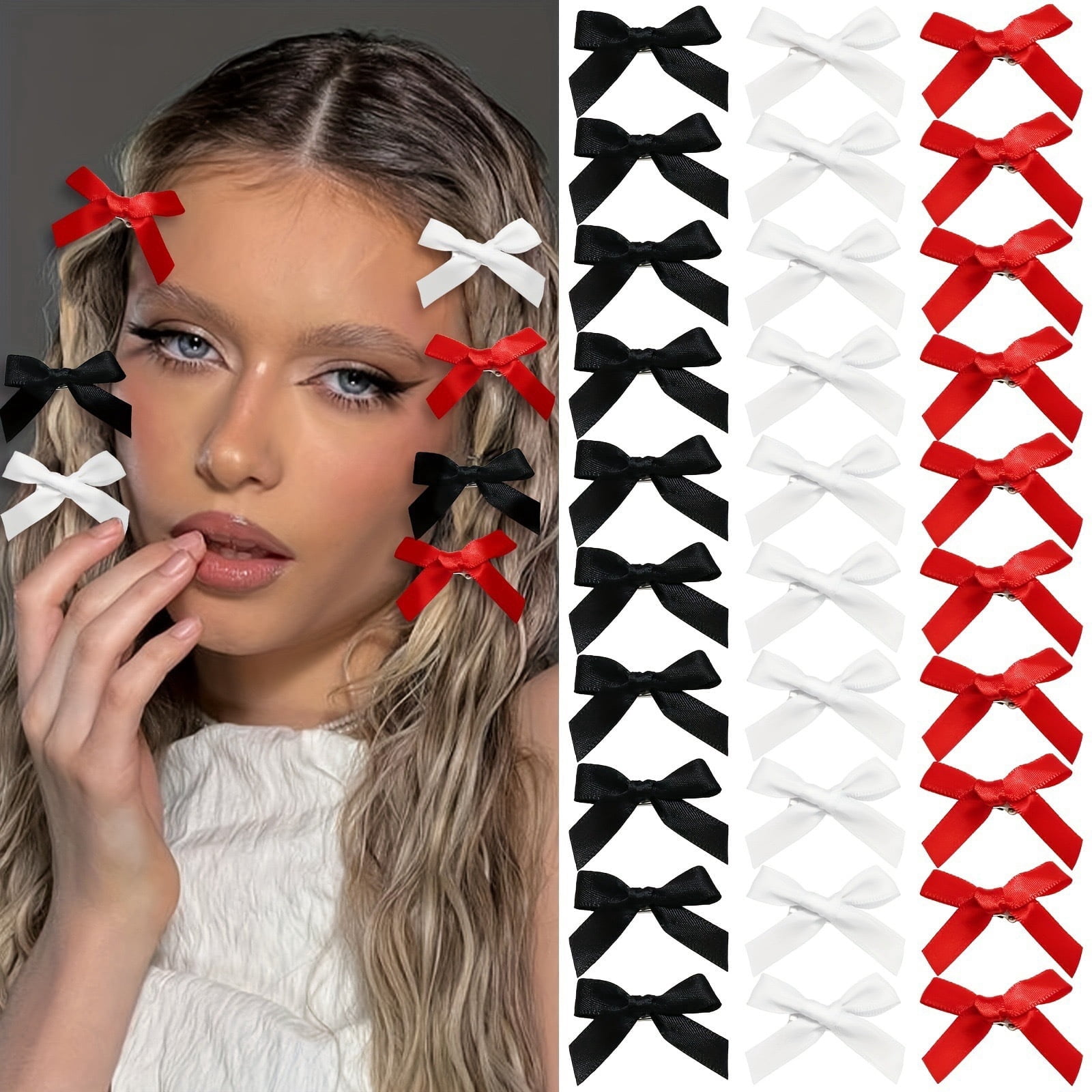 30 Pcs Mini Hair Bows Clips, 1.57" Small Satin Bow Hair Clips for Girls Women, Cute Ribbon Bow Hair Barrettes for Hair Styling