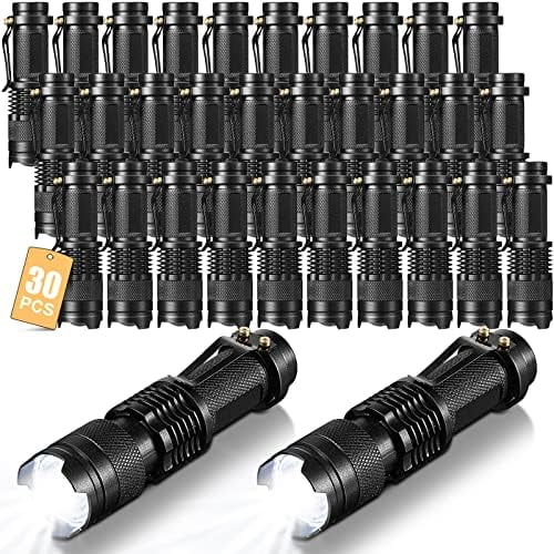 30 Pcs Mini LED Flashlight Pack 260 Lumens Pocket Tactical Torch Adjustable Focus Zoomable Sk68 3 Mode Small LED Handheld Tac Light Pen Flashlight for Emergency Camping Hiking Travel
