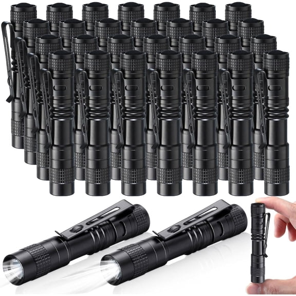 30 Pcs Mini Led Flashlight Bright Aluminum Penlight Flashlights with Clip Small Water Resistant Pocket Flash Light for Night Reading Emergency Hurricane(White Light, 3.5 Inch)