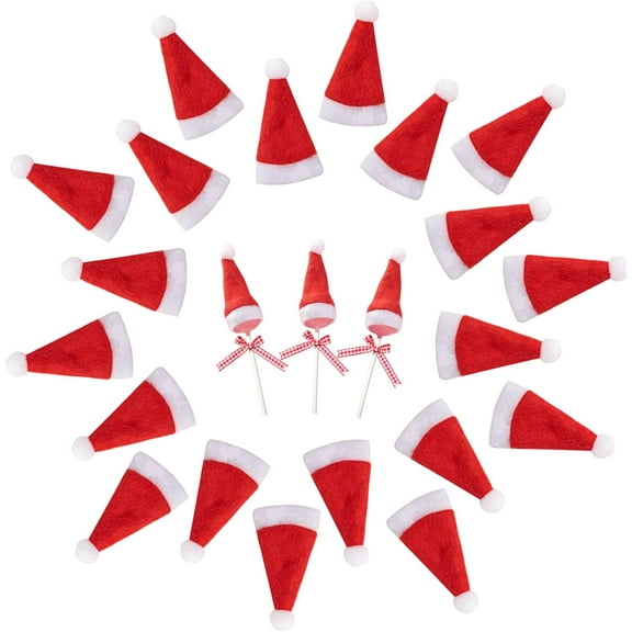 30 Pcs Mini Santa Hats- Christmas Lollipop Hat for Crafts- Mini Santa Claus Hat Wine Bottles Cover for Christmas Silverware Holders Table Dinner Decorations