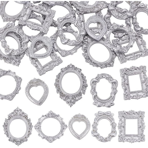 30 Pcs Mini Vintage Resin Picture Frames 5 Styles Retro European Embossed Photo Micro Frames Silver Mini Picture Frame