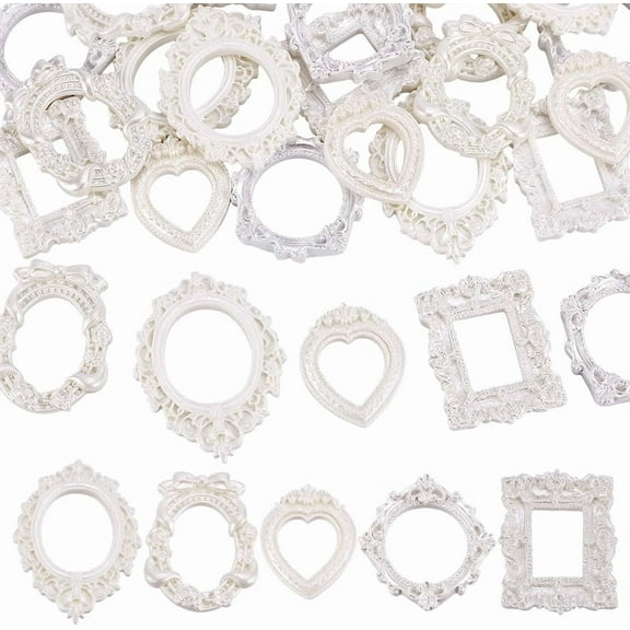 30 Pcs Mini Vintage Resin Picture Frames 5 Styles Retro European Embossed Photo Micro Frames White Mini Photo Prop DIY