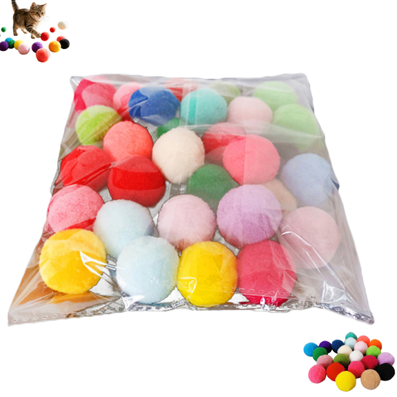 30 Pcs Mixed Color Soft Plush Pom Pom Balls, Interactive Lightweight Kitten Play Training Balls, Indoor Entertainment Fuzzy Toys for Cats Daily Activity