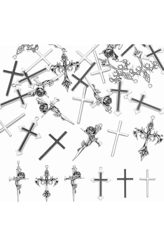 30 Pcs Mixed Gothic Pendant 5 Styles Easter Silver Charms for Men Alloy Tibetan Style Pendants for Women Goth Necklace Christian Jewelry