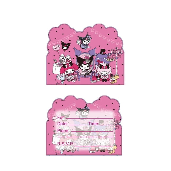 30 Pcs My Melody & Kuromi Anime Cartoon Birthday Party Invitations, Fill-in Kids Birthday Invite Cards for Boys Girls