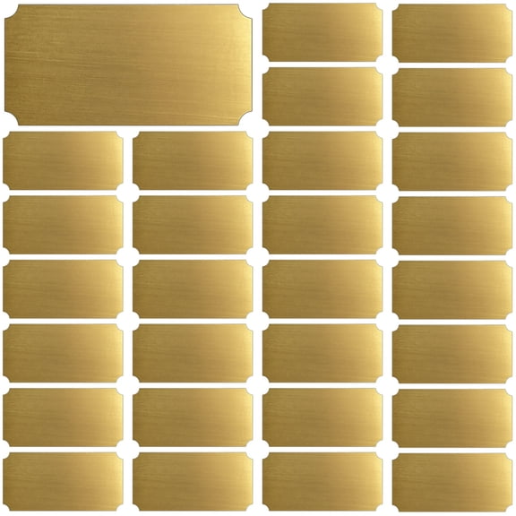 30 Pcs Name Plates Light Source Engraved Brushed Stainless Steel, Gold Adhesive Blank Tags, Long-Lasting Rustproof Label Plates